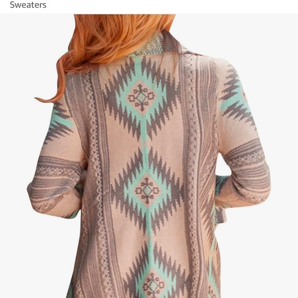 Womens Aztec Print Drape Open Front Drape Boyfriend Cardigan Sweaters - Picture 5 of 7